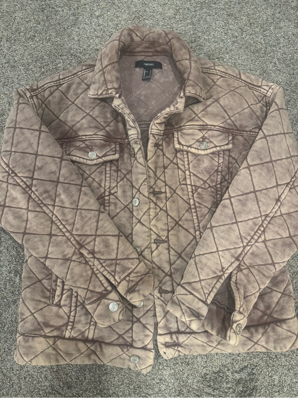 Forever 21 Quilted Taupe Brown Button-Front Jacket